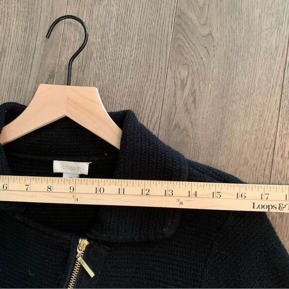 CHICO’S Moto Zip Cardigan Sweater Jacket Women’s Size 2 Large Black Textured. - Picture 9 of 13